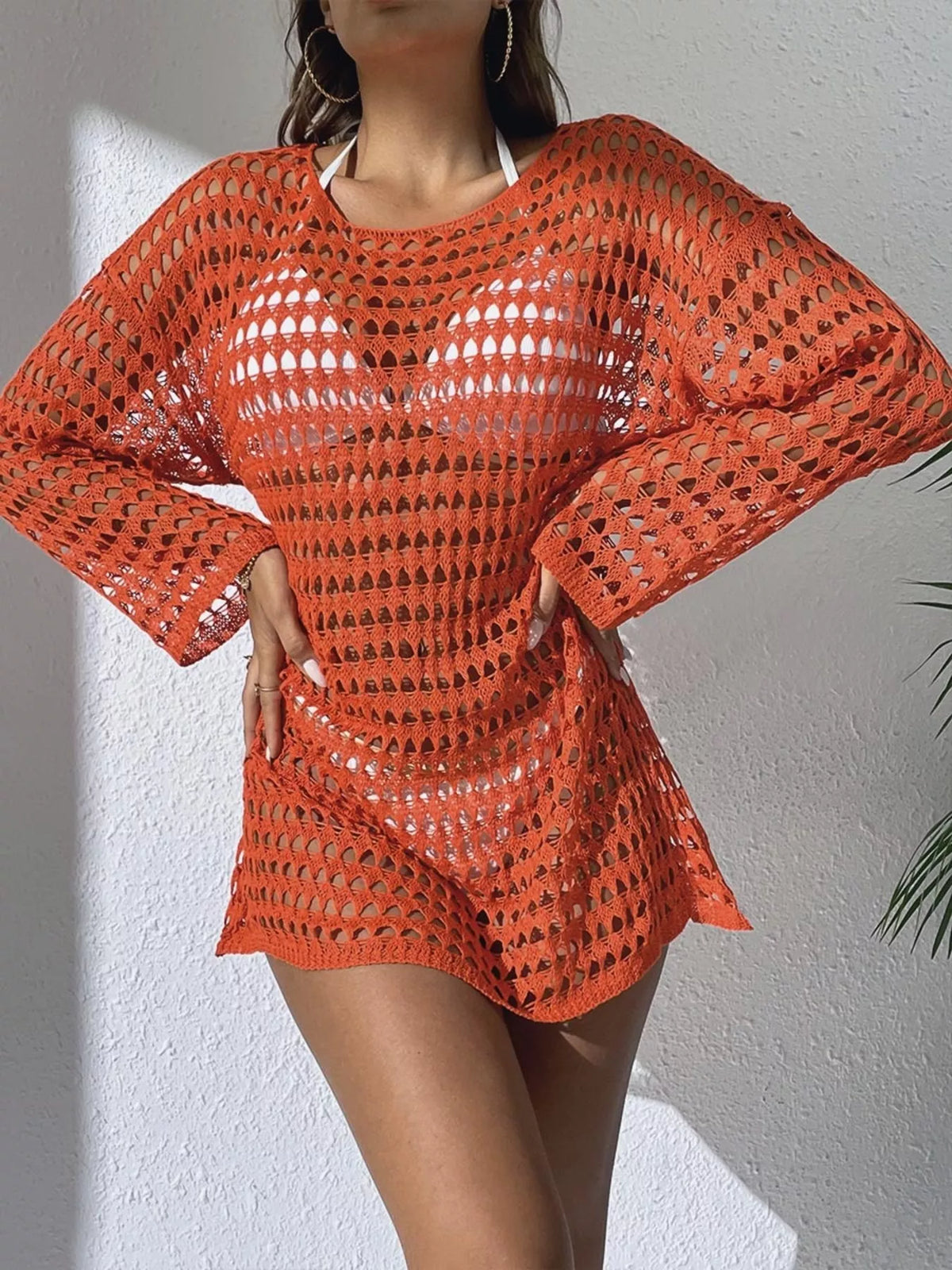 Crochet Knit Long Sleeve Cover Up additional view