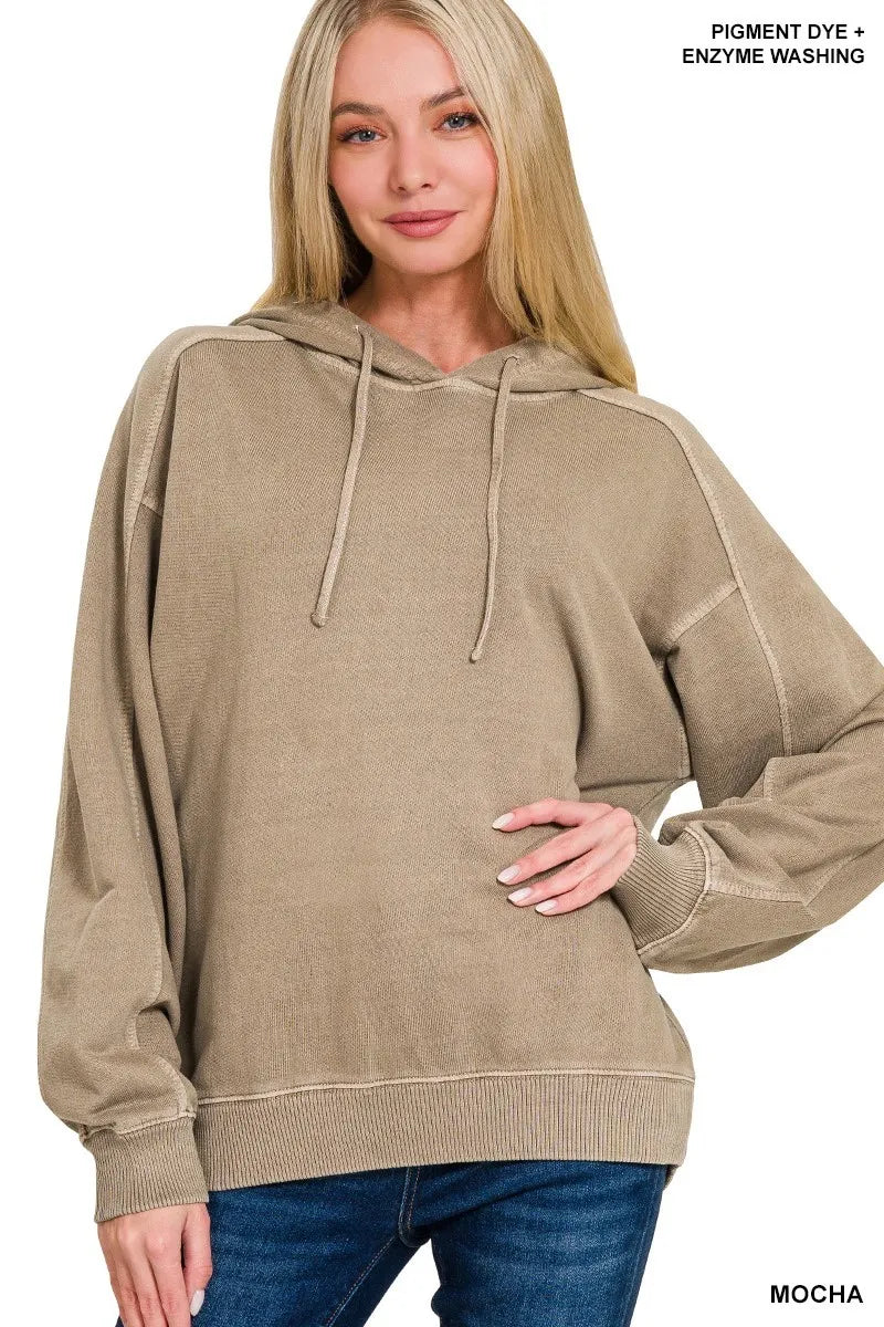 Zenana French Terry Pigment Dye & Enzyme Washing Hoodie - Fashorio