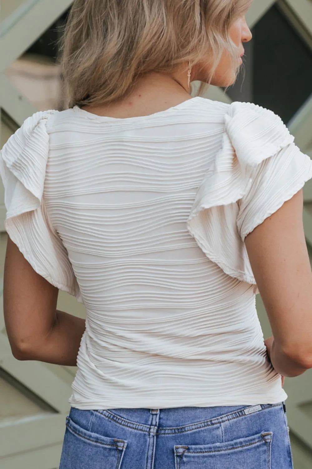 Ruffled Round Neck Textured Top - Fashorio