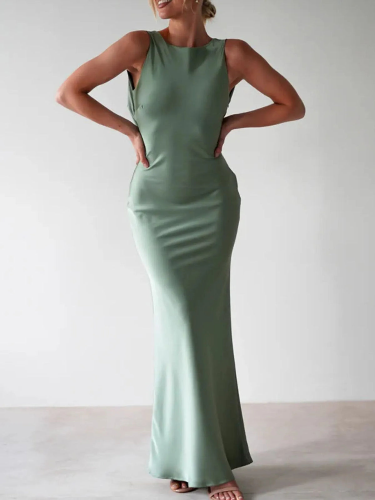 Satin Sleeveless Maxi Dress, close up detail