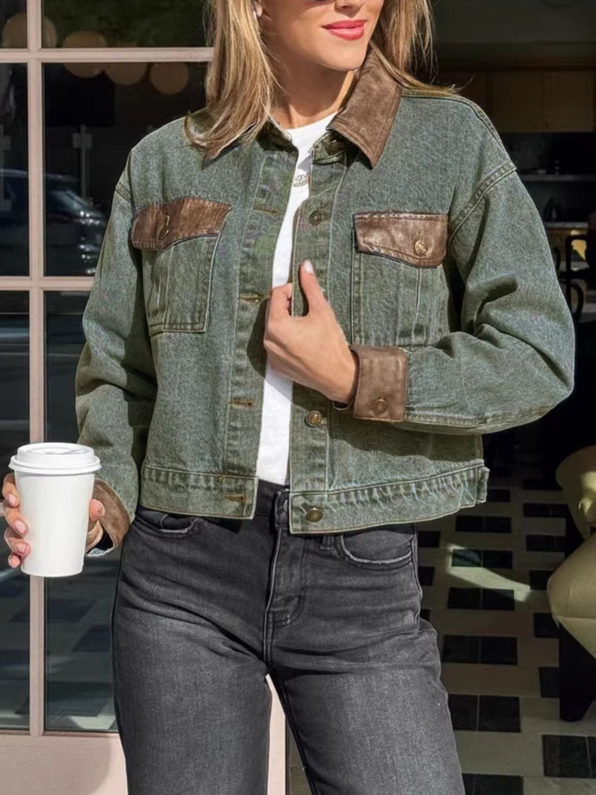 Chest Pocket Button Up Denim Jacket in Medium Wash