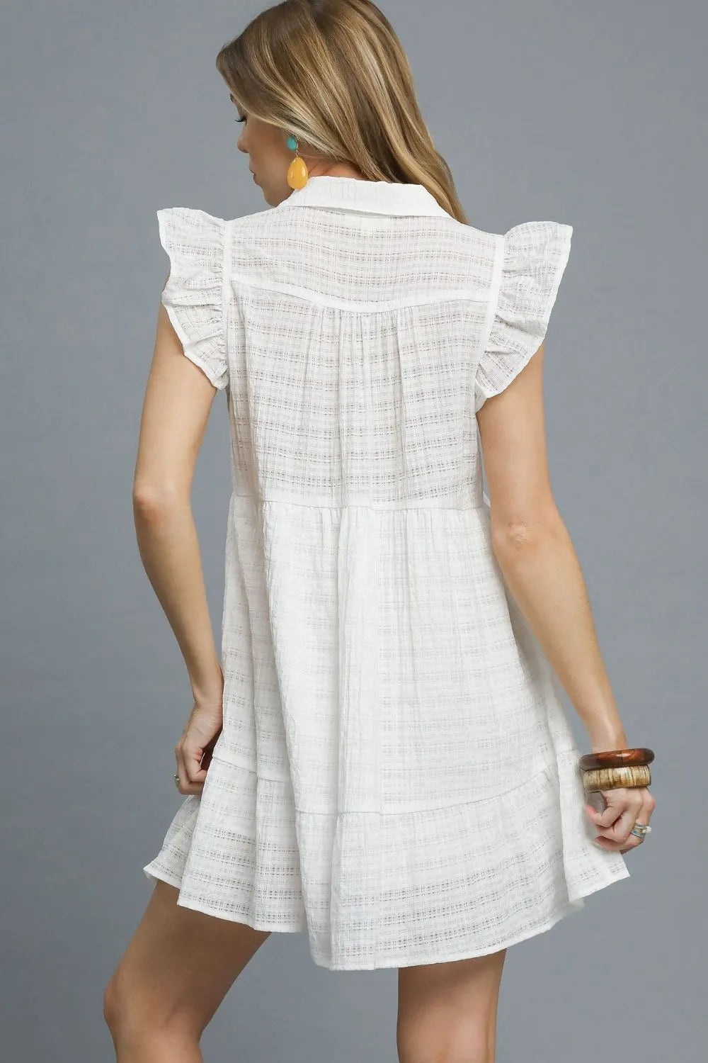 Ruffle Cap Sleeve Textured Mini Dress side view