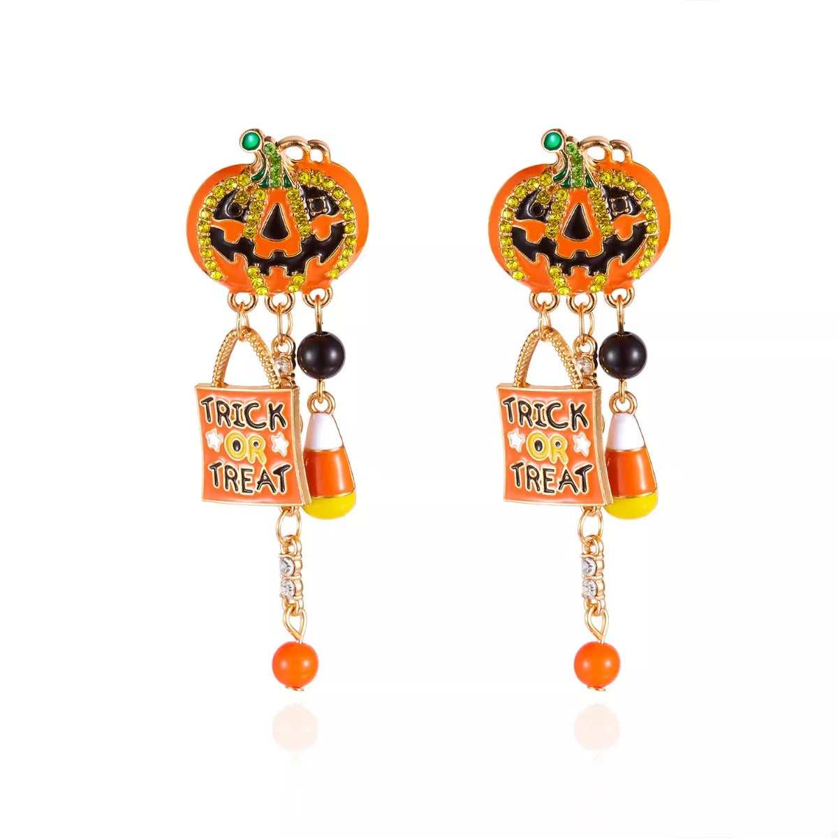 Halloween Rhinestone Pumpkin Drop Earrings - Fashorio