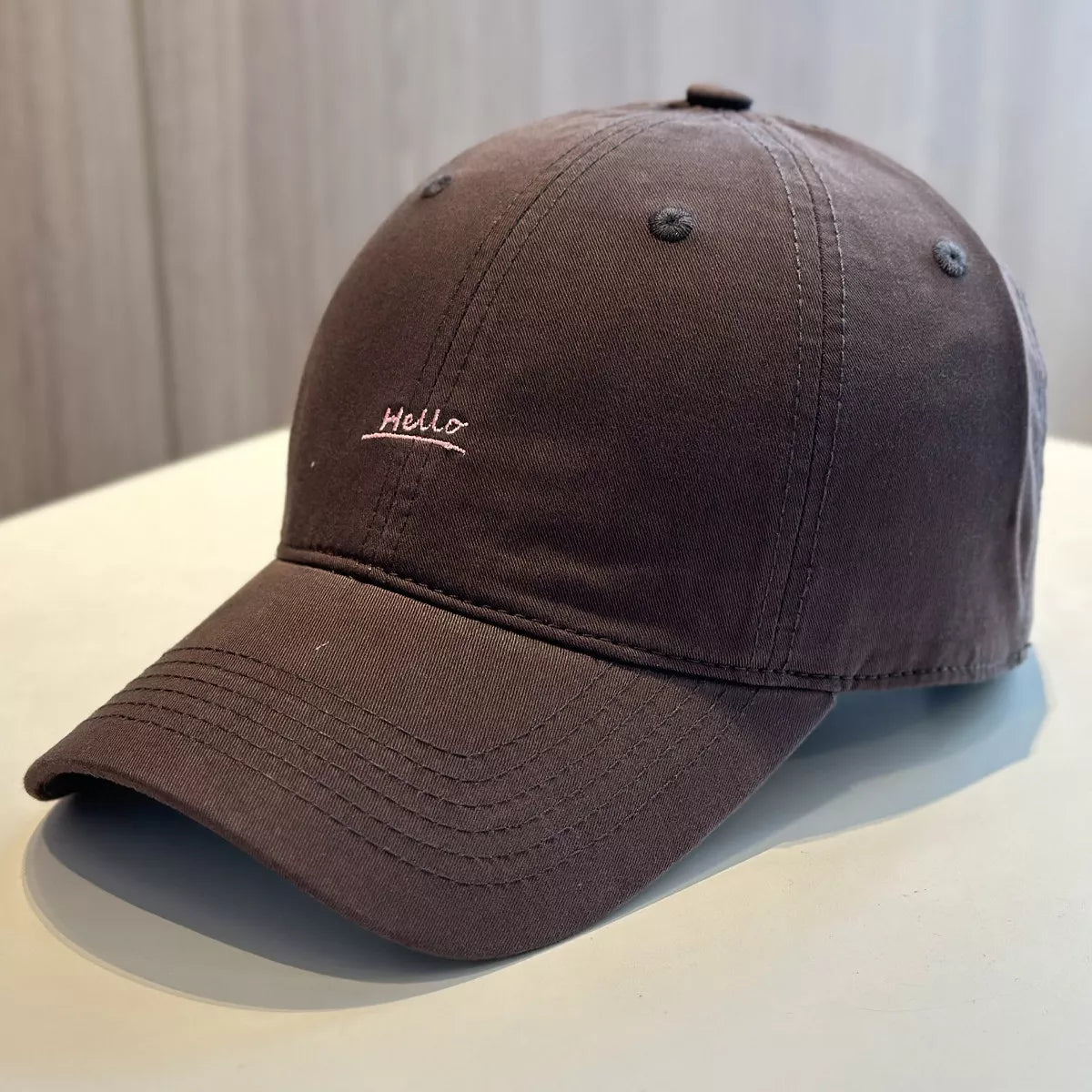 Cotton baseball cap crown and panel detail