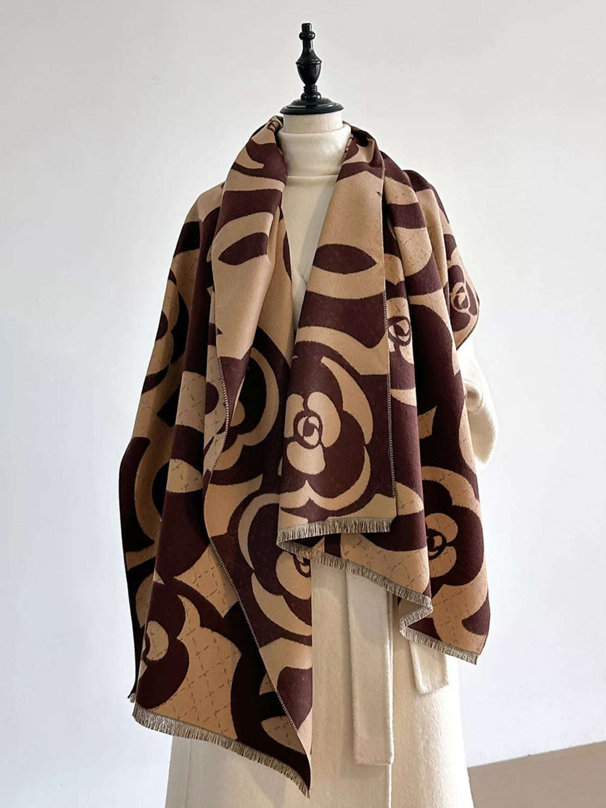 Blossom print scarf shown in natural light