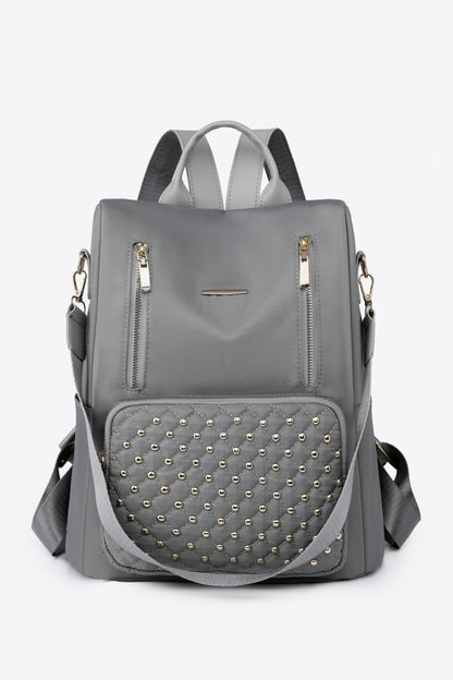 Zipper Pocket Beaded Backpack Dark Gray One Size - Fashorio