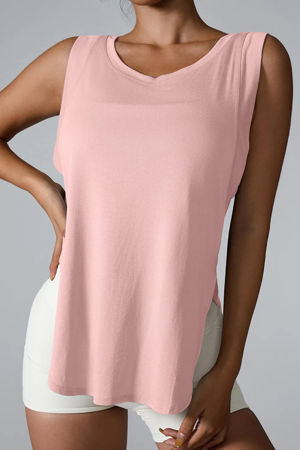 slit round neck active tank color range