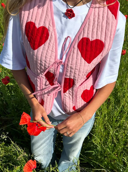 Tied Heart Vest with Pockets - Fashorio