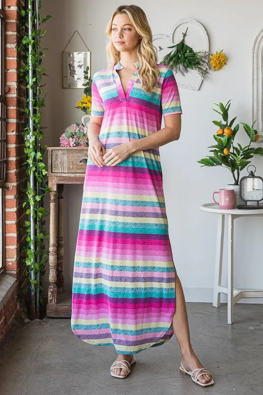 Striped Short Sleeve Maxi Tee Dress Plus Size, view 5