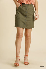Umgee Button Down Skirt with Pockets Olive - Fashorio