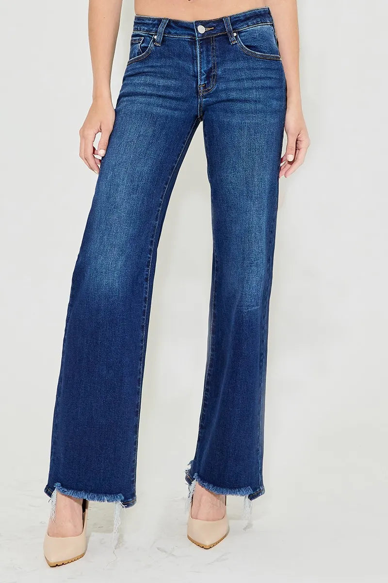 RISEN Full Size Low Rise Wide Leg Jeans Plus Size DARK - Fashorio