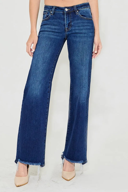 RISEN Full Size Low Rise Wide Leg Jeans Plus Size DARK - Fashorio