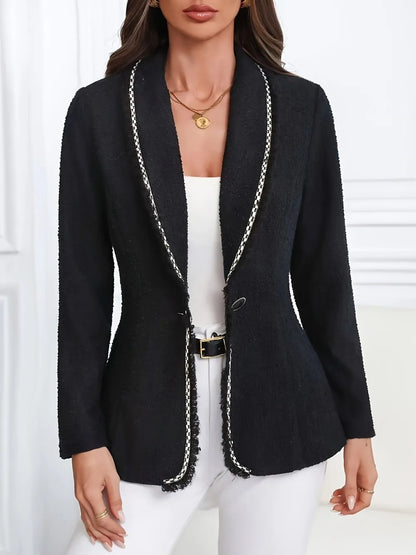 Single-Breasted Lapel Collar Blazer Black - Fashorio