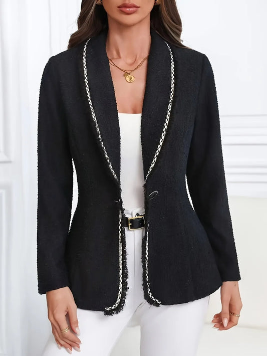 Single-Breasted Lapel Collar Blazer Black - Fashorio