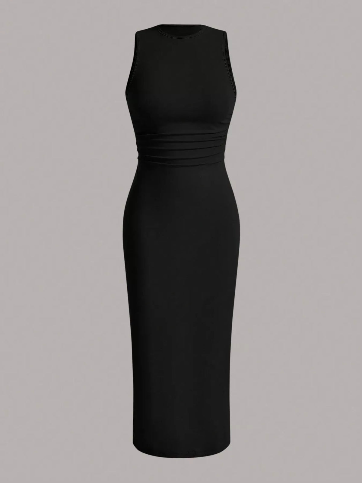 Three quarter view of the stretch midi dress