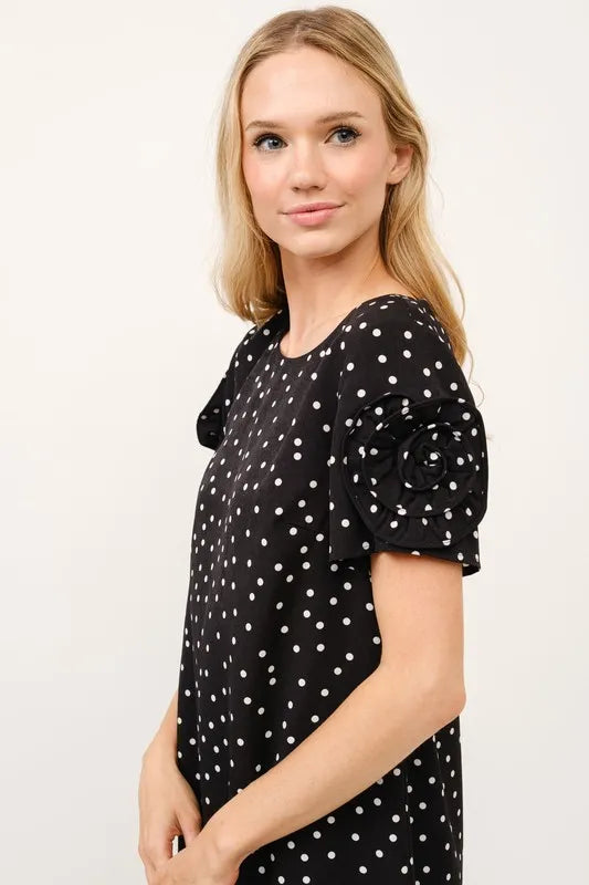 Embellished Sleeve Polka Dots Shift Dress close up