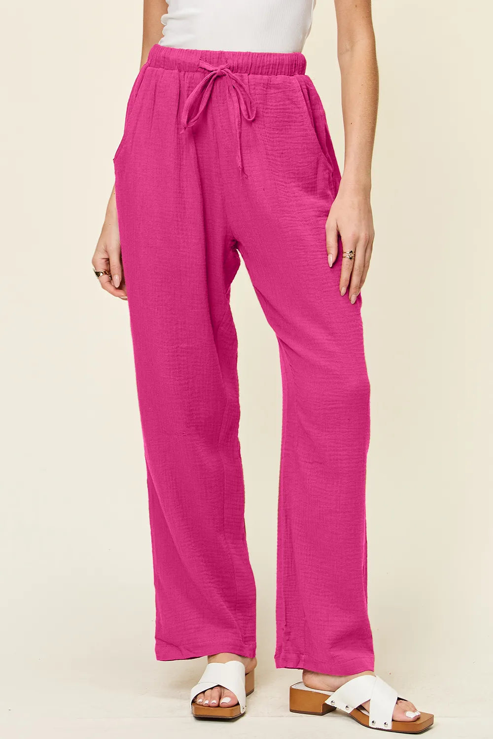 Straight leg pants pocket close up