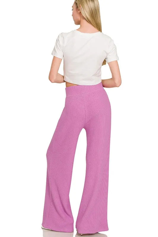 Rolled Sleeve Sweater Top and Pants Set in Mauve view 9