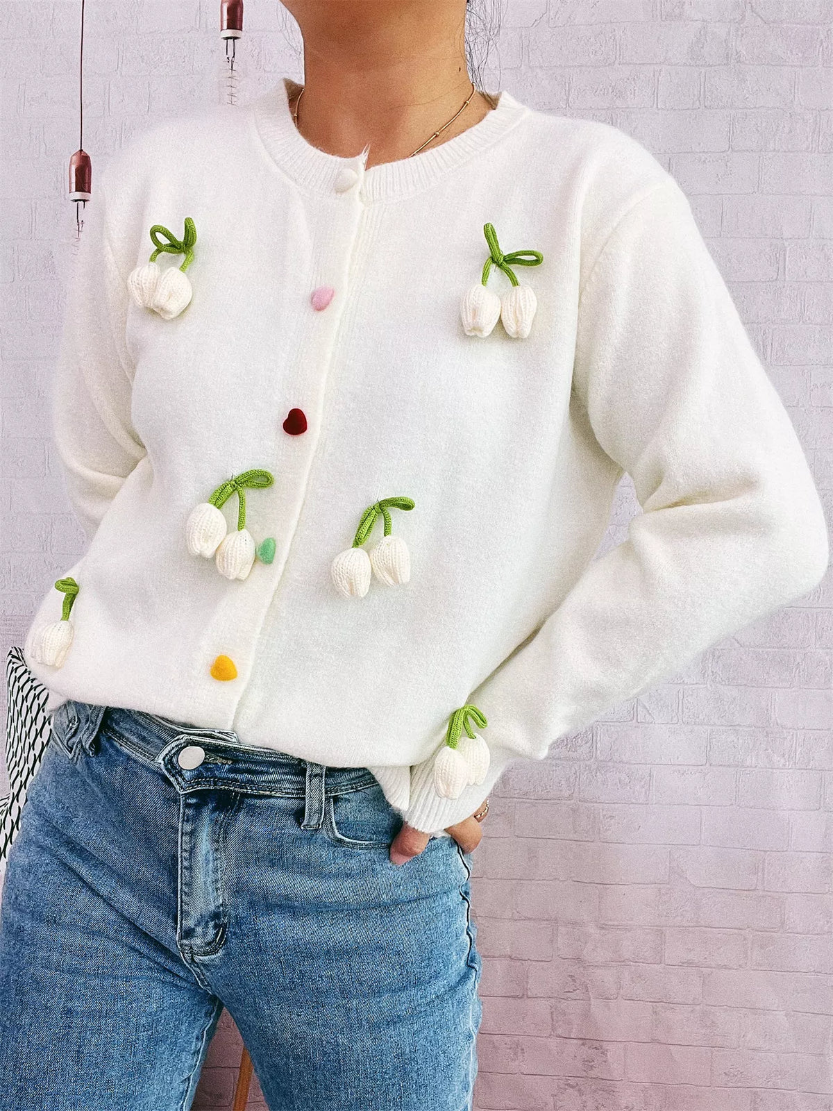 Flower cardigan side view