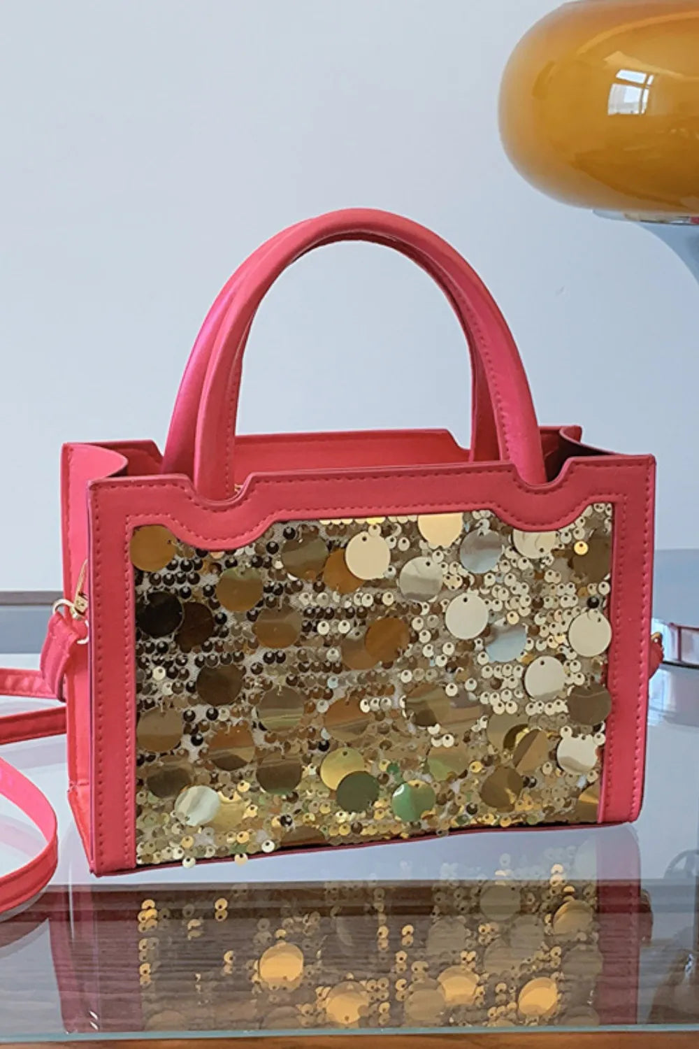 Faux Leather Sequin Handbag detail