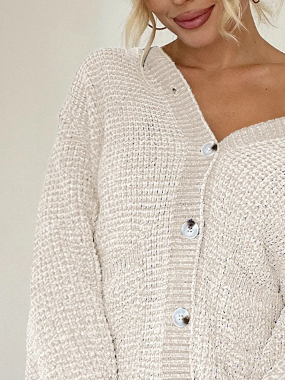 Pocketed V-Neck Button Up Cardigan - Fashorio