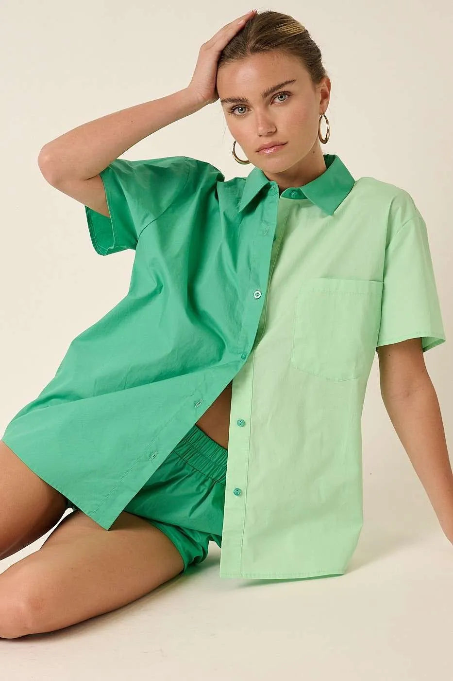 Mittoshop Color Block Short Sleeve Shirt and Shorts Set - Fashorio