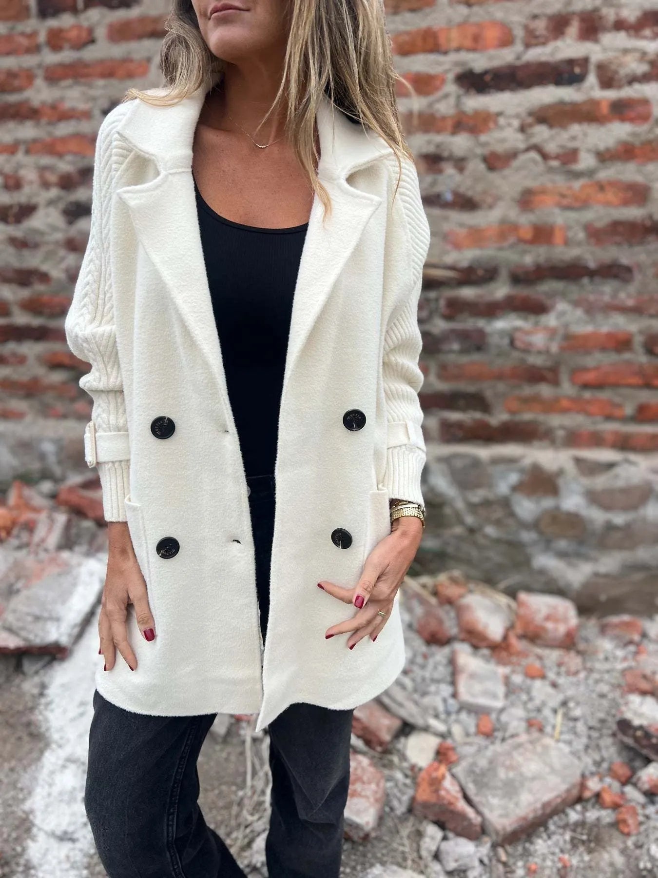 Full Size Texture Knit Longline Coat Plus Size Milky White - Fashorio