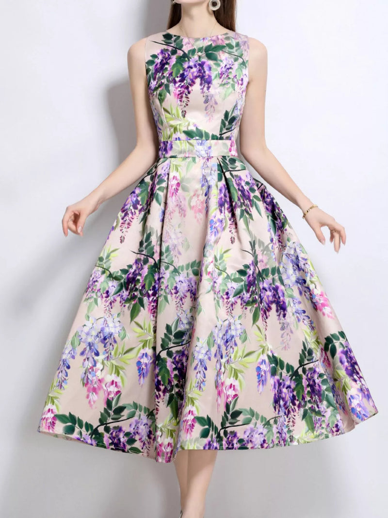 Floral print sleeveless dress front view