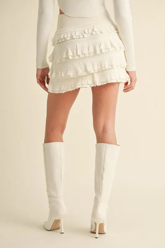 MABLE Ruffled Detail High Waist Knit Mini Skirt - Fashorio