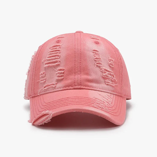 Distressed Adjustable Cotton Baseball Cap Burnt Coral One Size - Fashorio