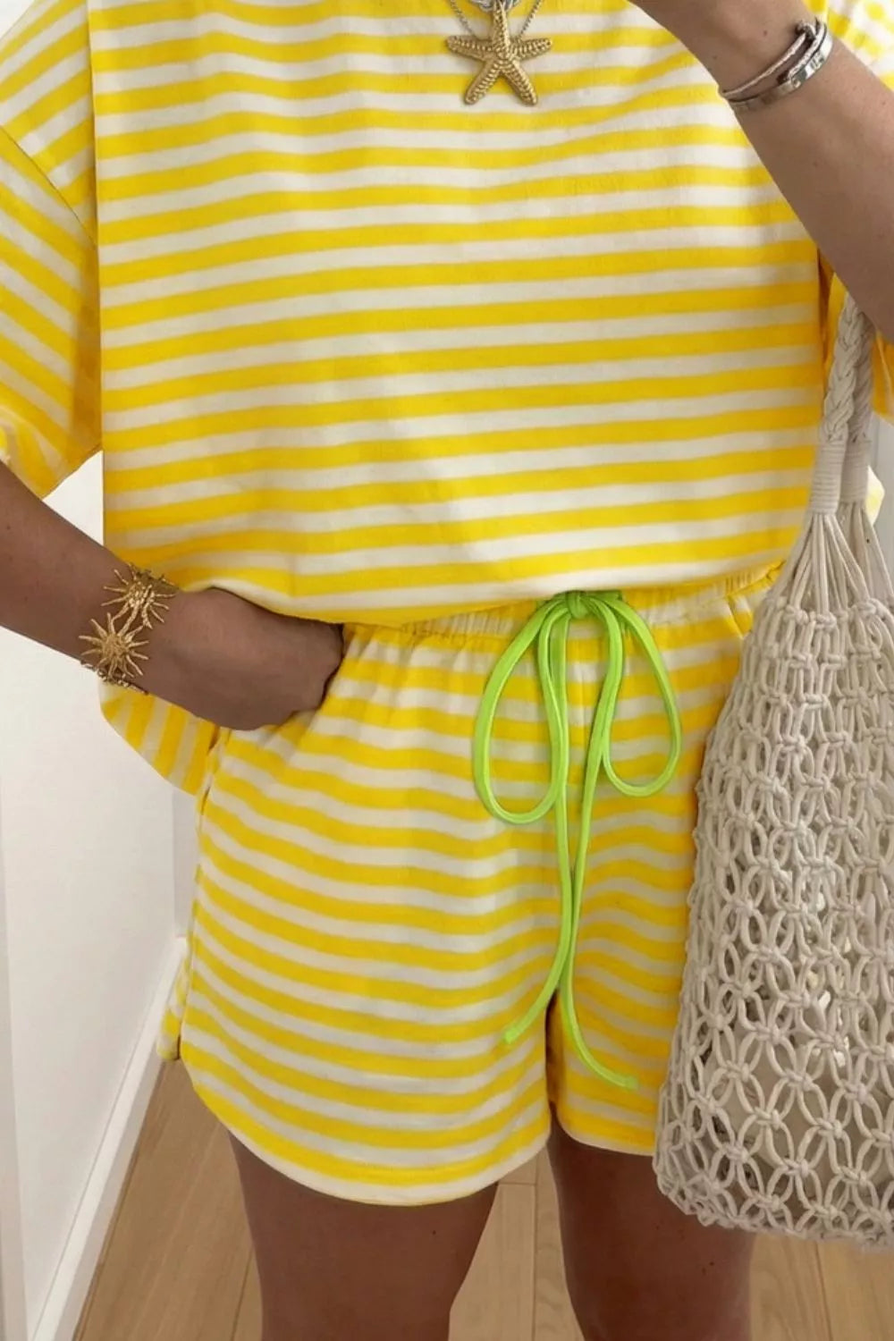 Stripe tee and shorts matching lounge set