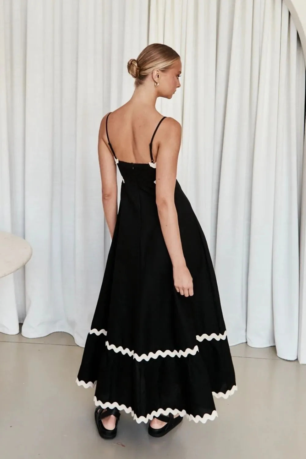 simple spaghetti strap maxi dress styled outfit view