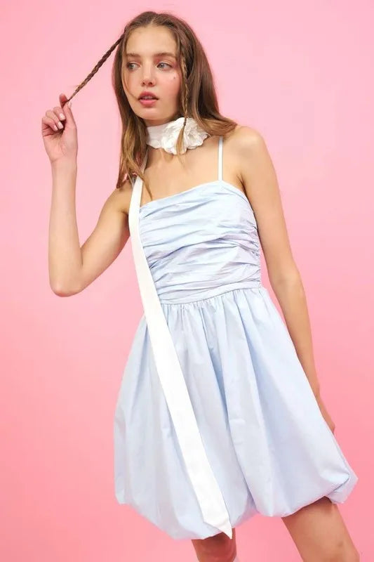 Ruched Detail Bubble Hem Mini Dress