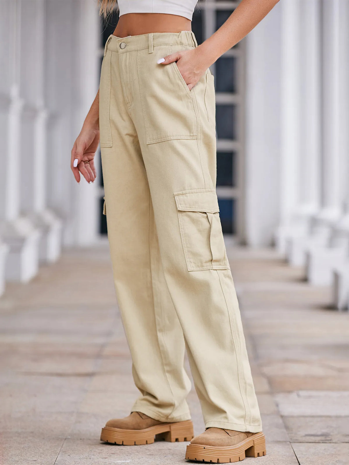High waist cargo jeans side view