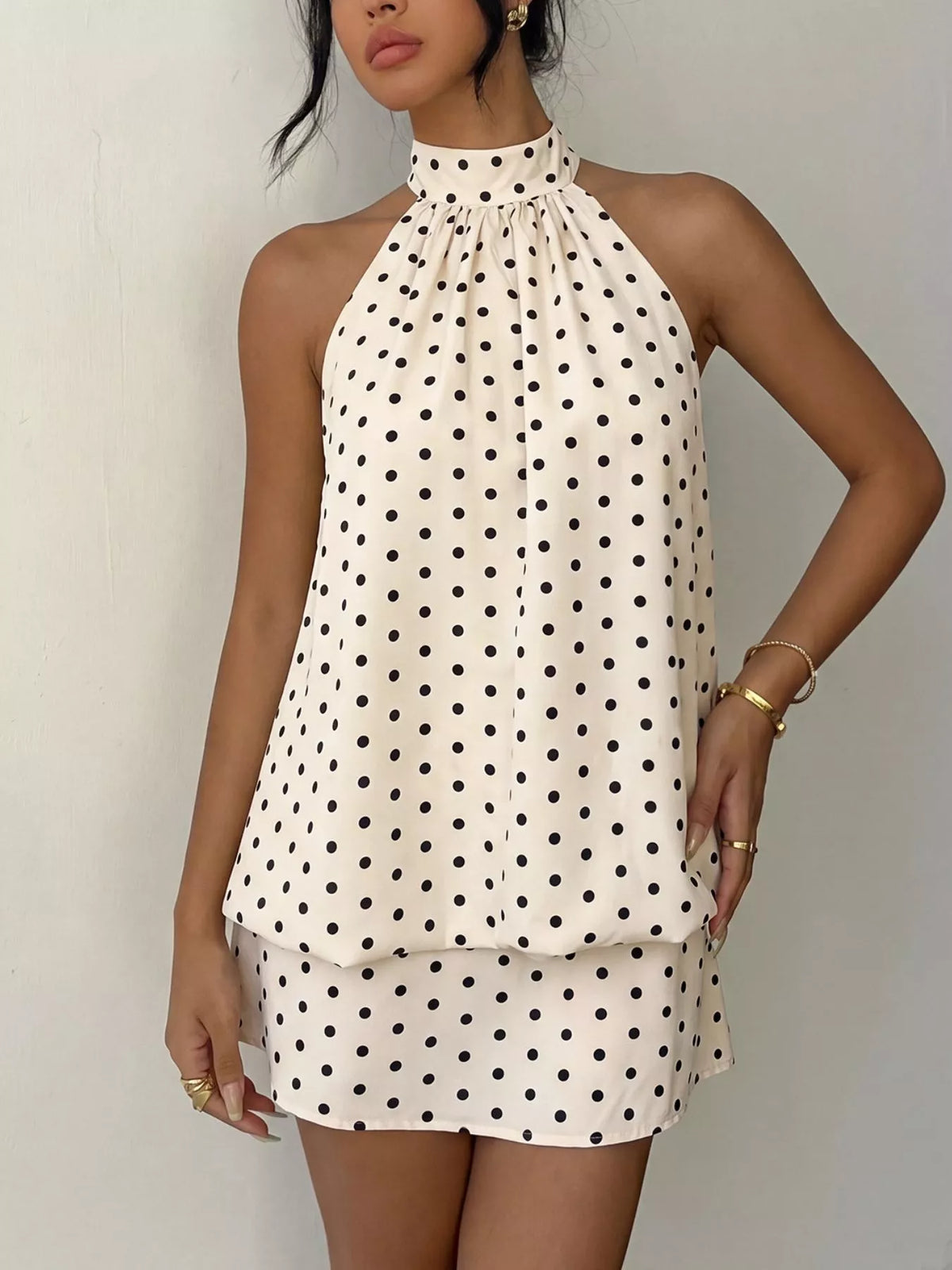 Halter neck polka dot dress back view