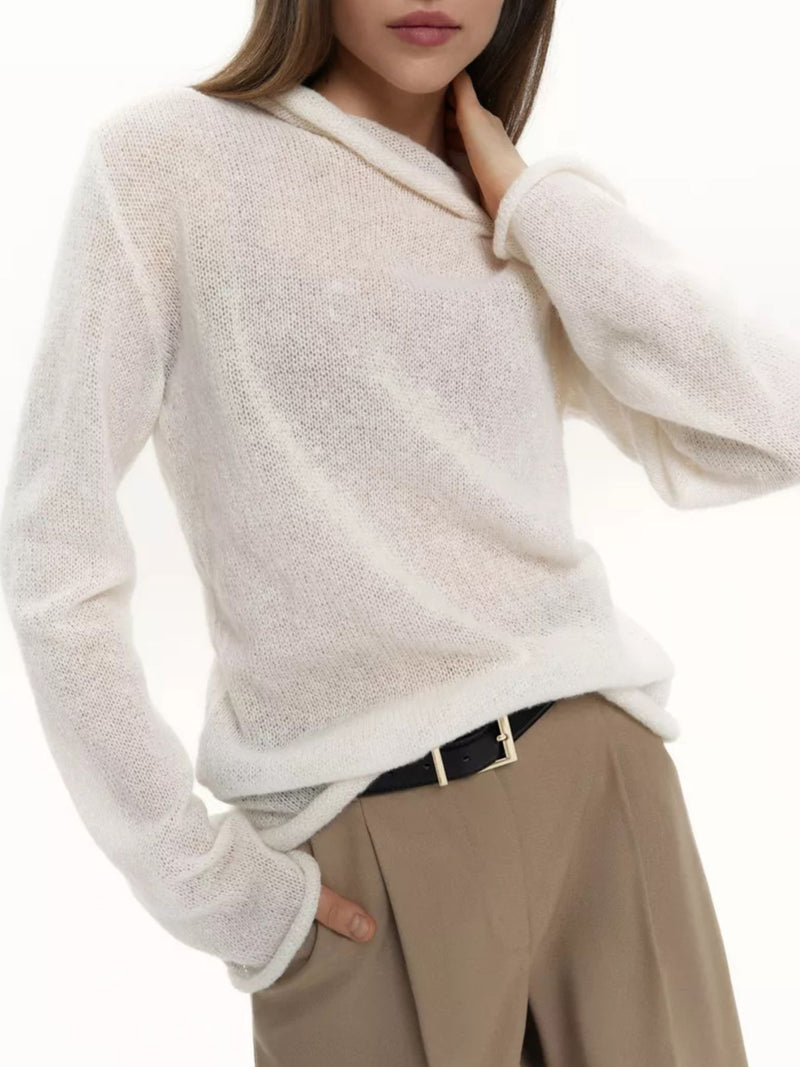 Mock neck long sleeve sweater front view