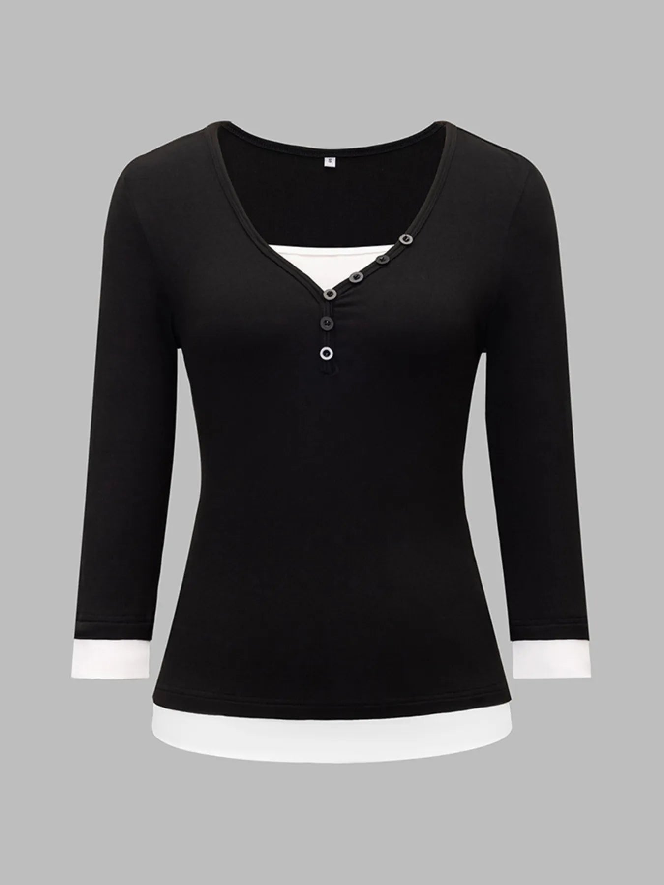 Contrast Trim Long Sleeve T-Shirt - Fashorio