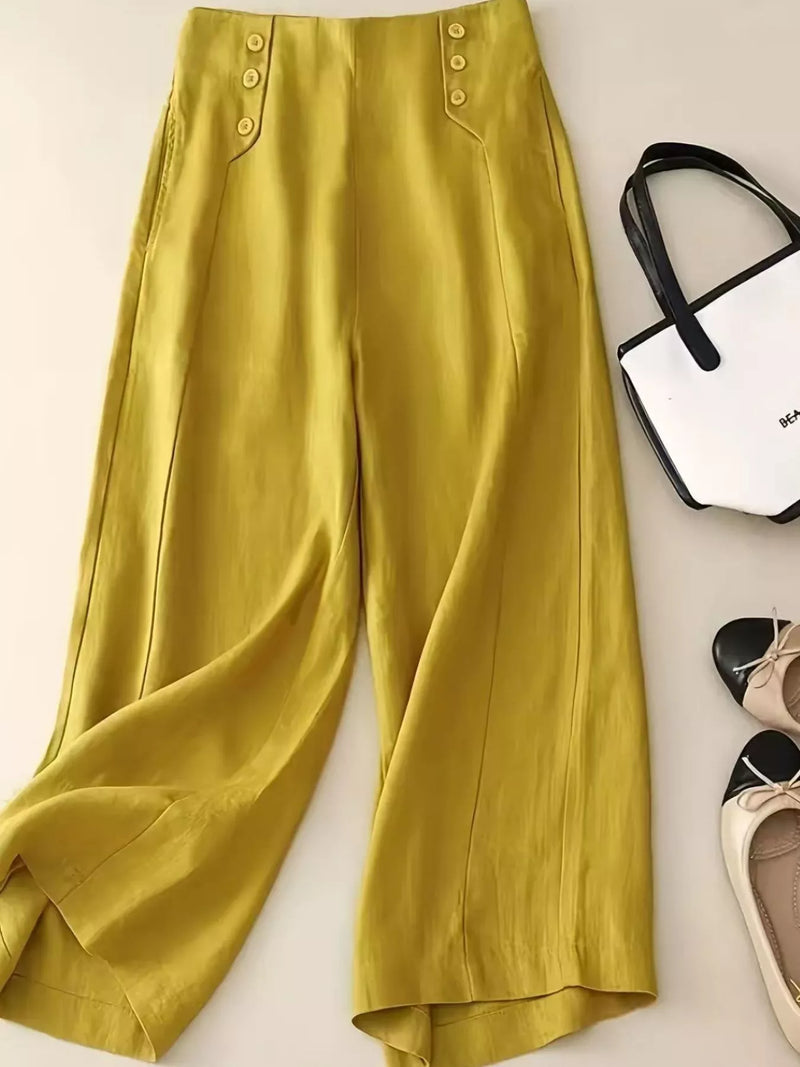 Bally Love yellow high waisted wide leg cropped pants, front view