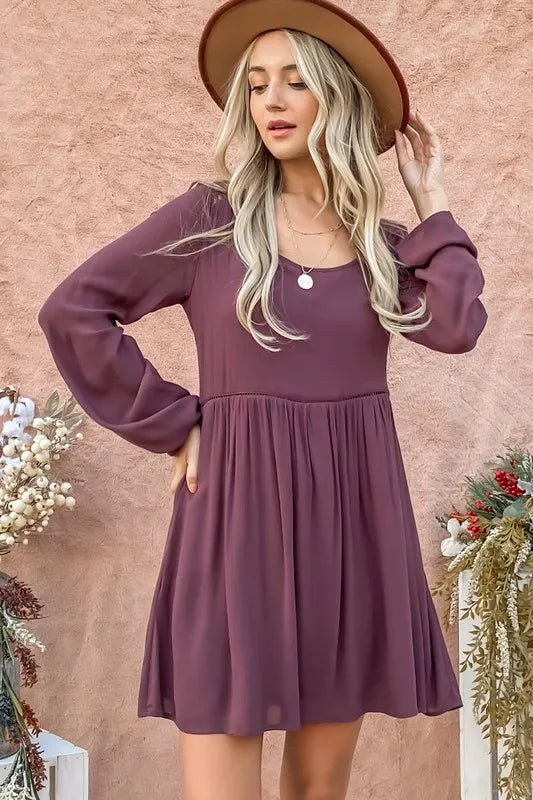 Back Lace Button Down Detail Bell Sleeve Dress detail