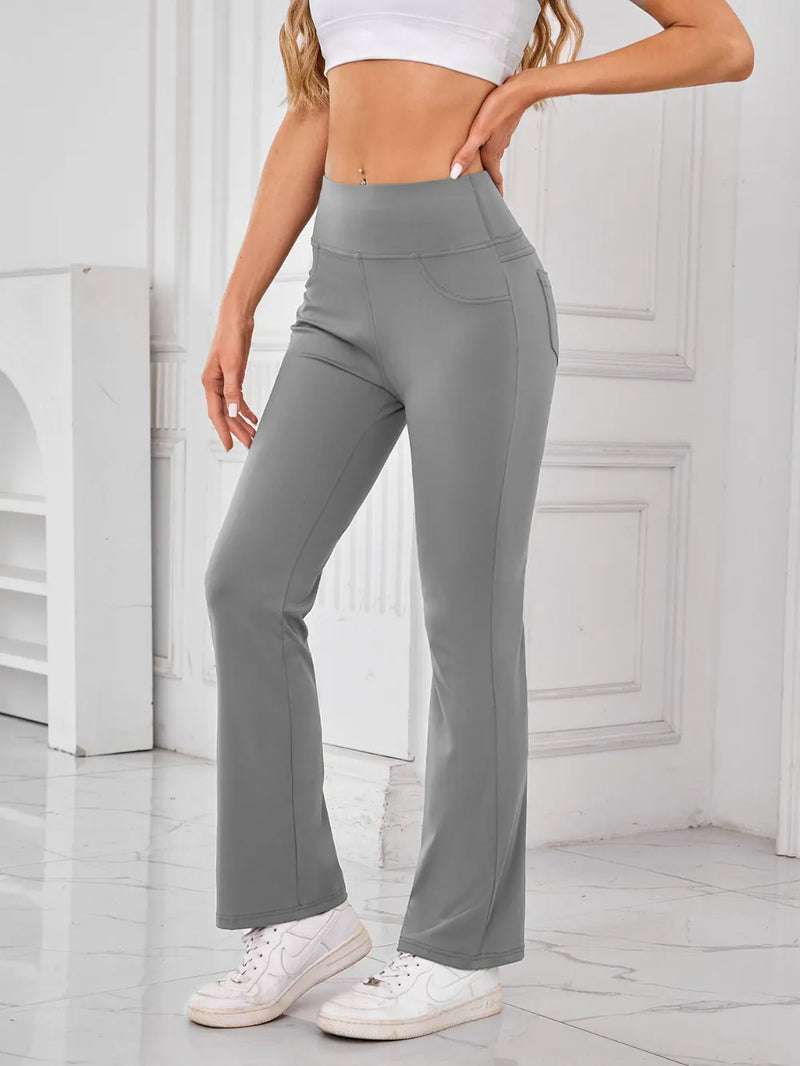 High waist active pants with pockets front view gray