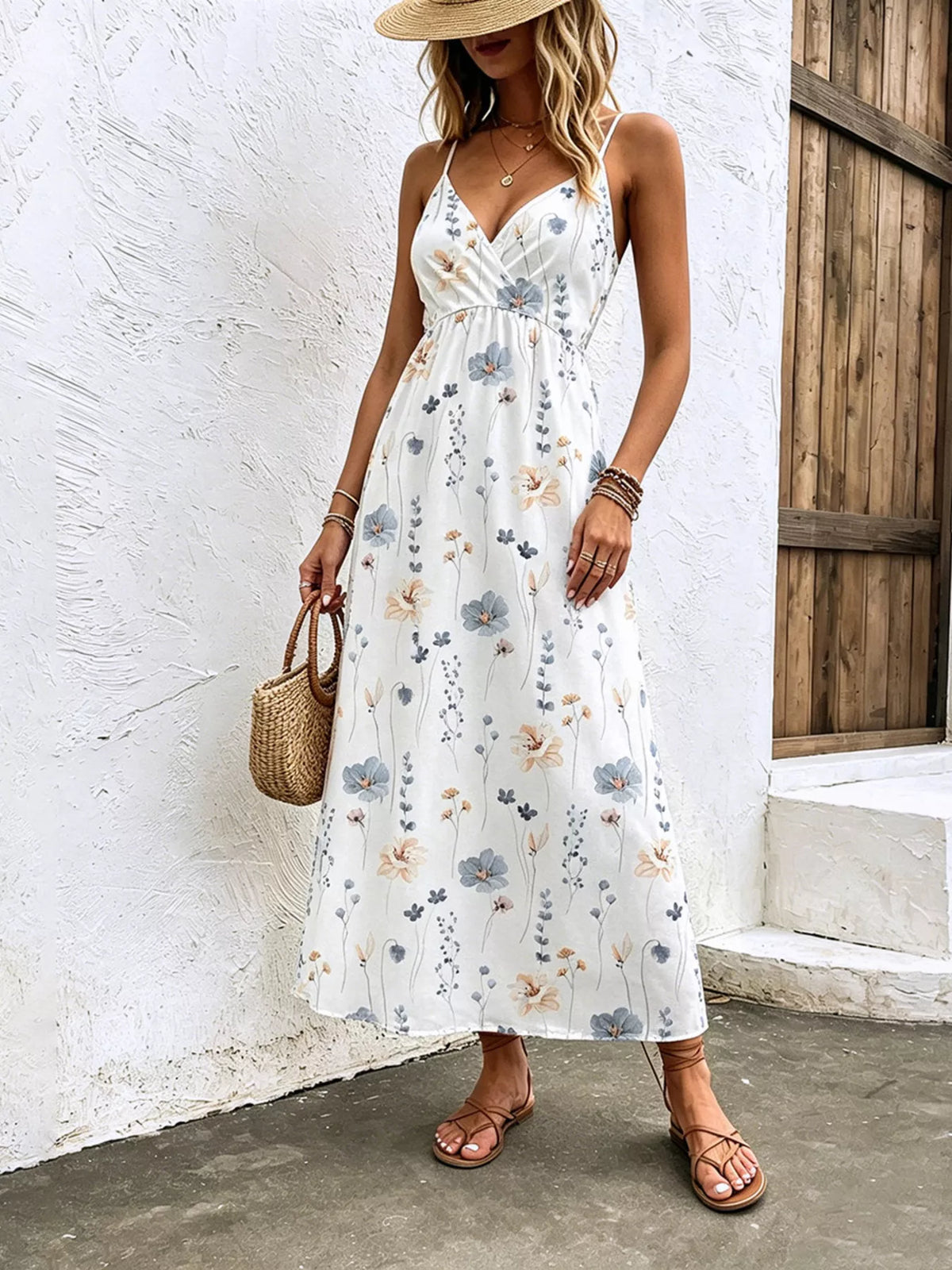Back view of the floral print midi dress