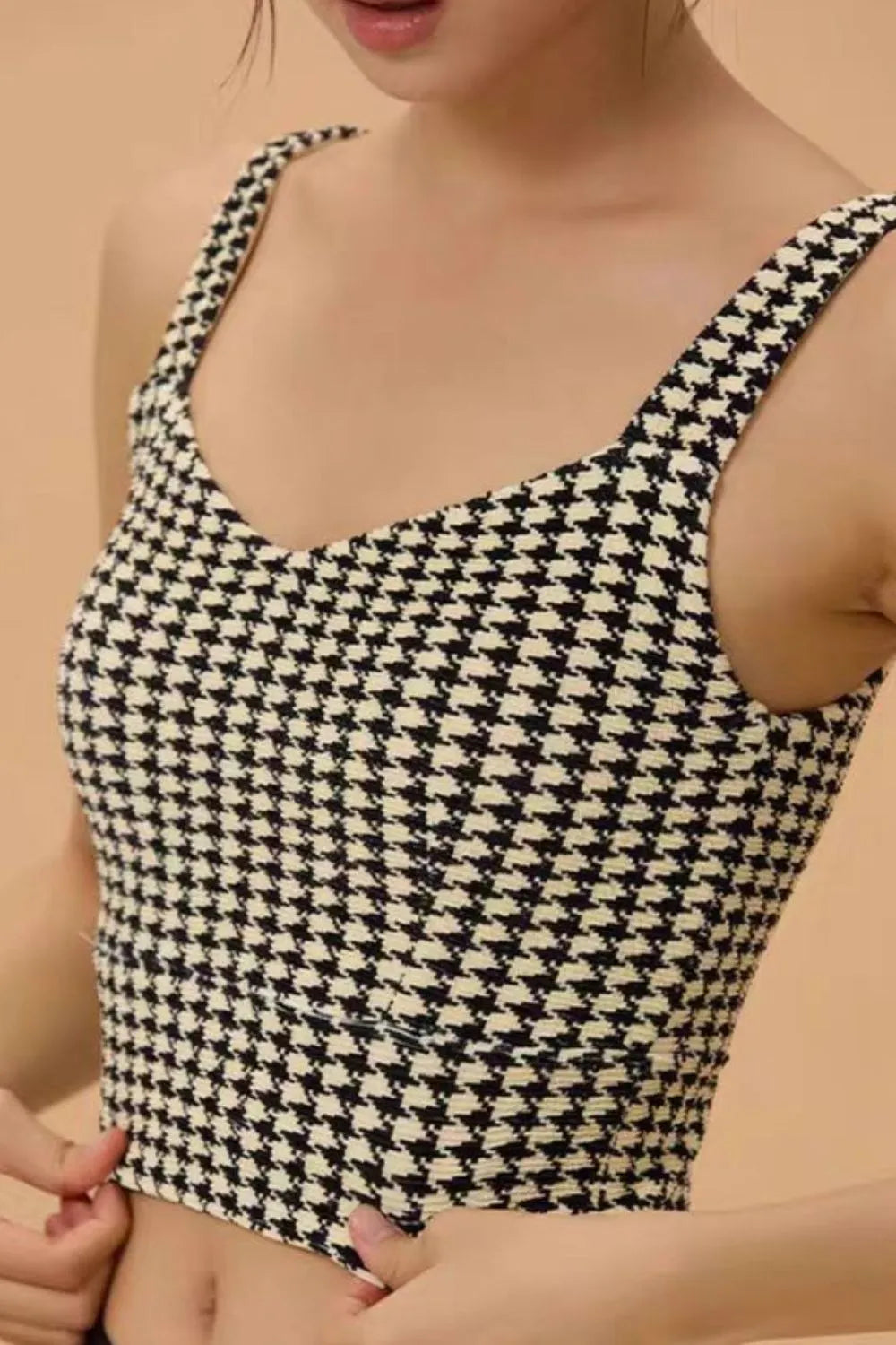 Crisscross Back Houndstooth Active Bra - Fashorio