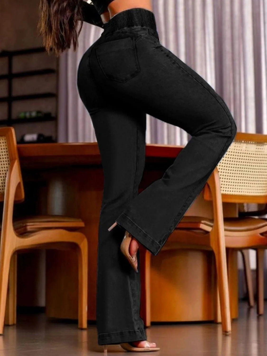 High Rise Smocked Bootcut Jeans, view 10