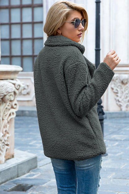 Ivy Lane Full Size Lapel Collar Sherpa Coat - Fashorio