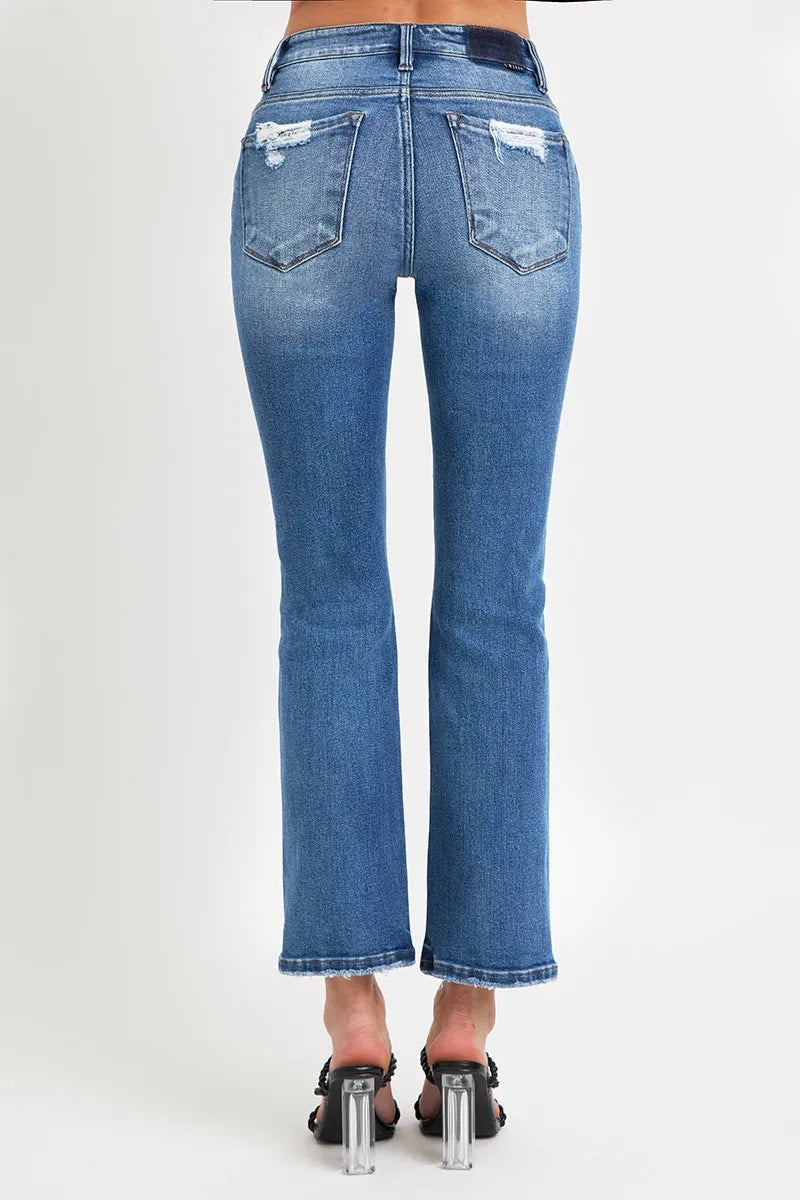 RISEN Full Size Mid Rise Ankle Straight Jeans with Pockets - Fashorio
