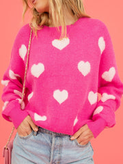 Angel Wings Heart Round Neck Drop Shoulder Sweater - Fashorio