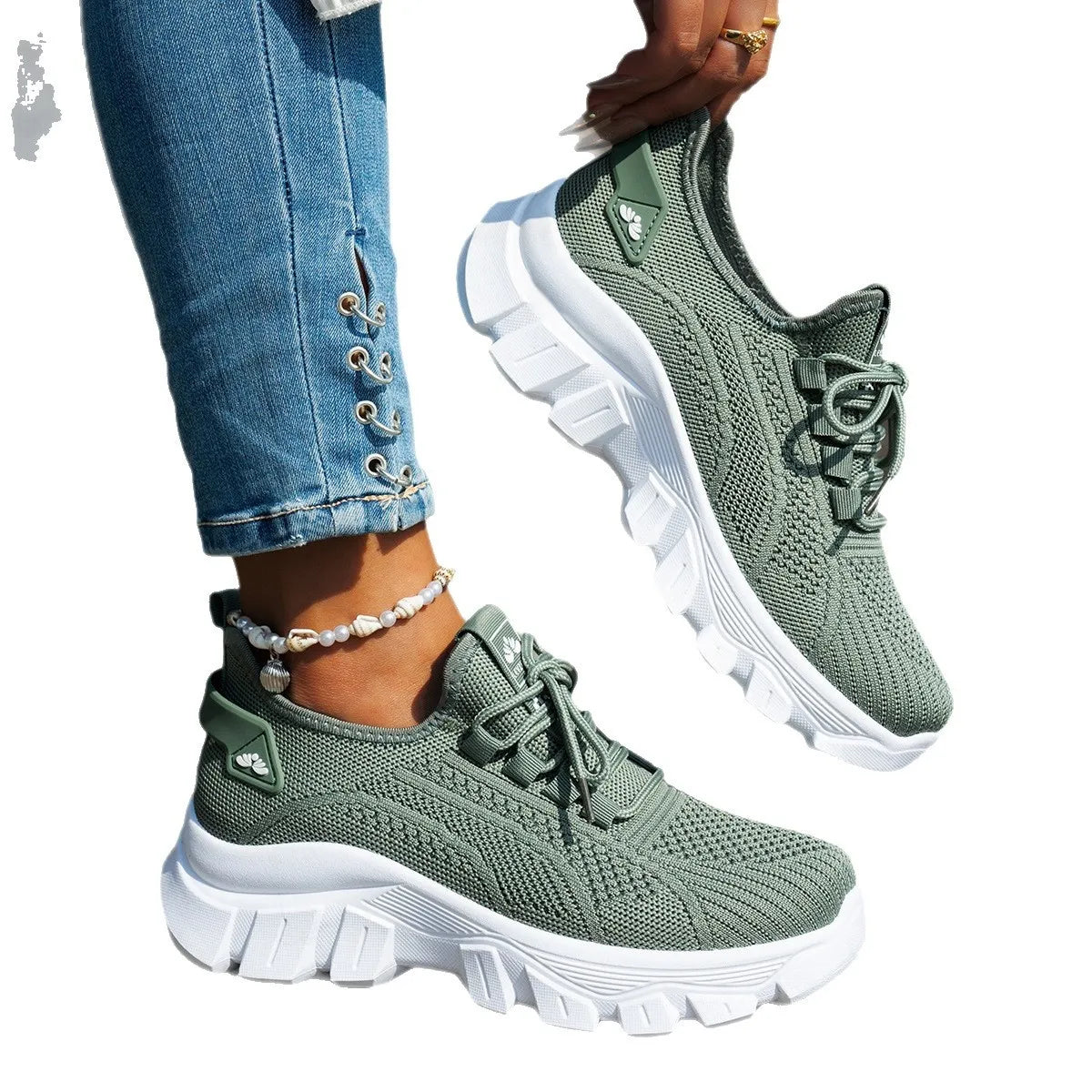 Mesh Lace Up Platform Athletic - Fashorio