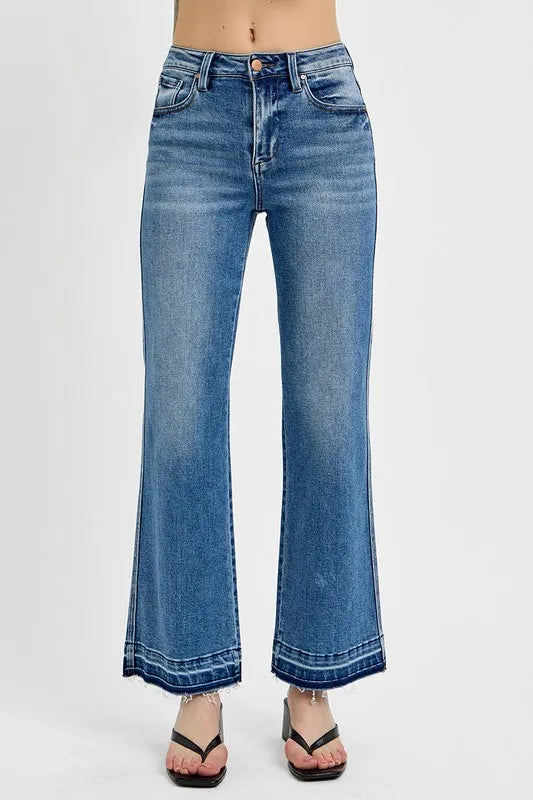 RISEN Plus Size Raw Hem Ankle Bootcut Jeans – Flattering Denim Medium - Fashorio