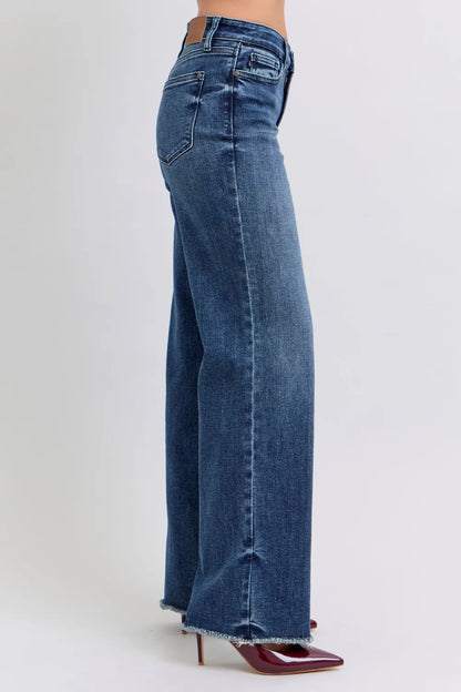 Judy Blue Full Size Raw Hem Mid Rise Jeans – Frayed Denim - Fashorio
