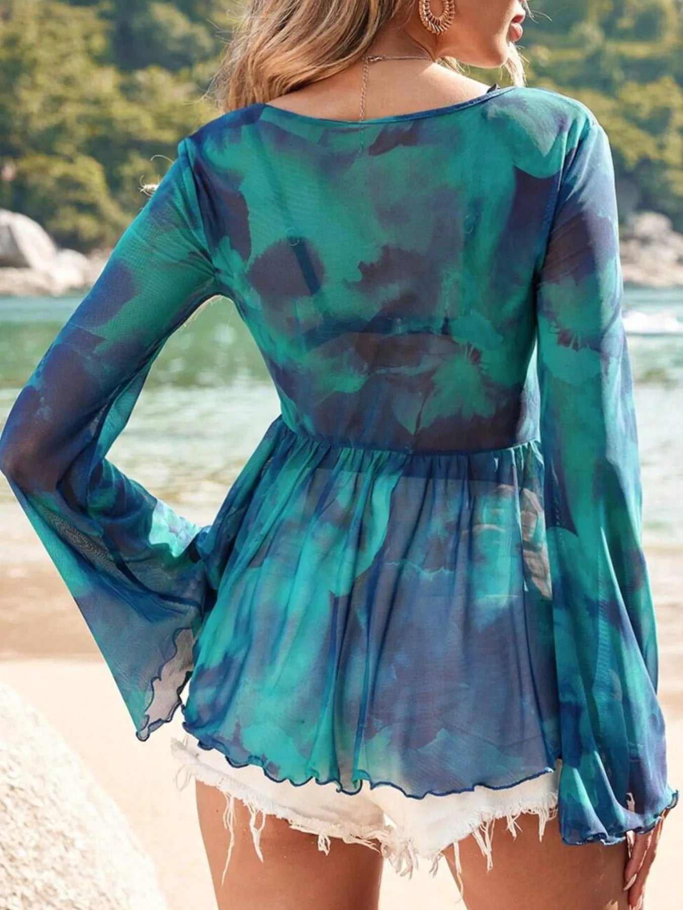 Tie-Front Flare Sleeve Blouse - Fashorio